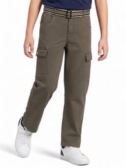 CAVIO - Boys Brown Cotton Solid Cargo with Belt