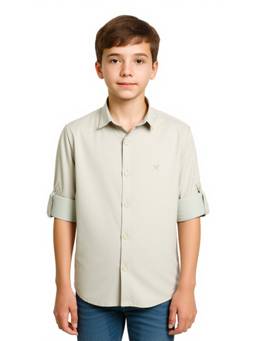 CHARCHIT - Boys Light Grey Full Sleeves Solid Shirt