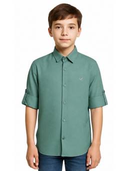 CHARCHIT - Boys Green Full Sleeves Solid Shirt