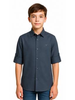 CHARCHIT - Boys Navy Blue Full Sleeves Solid Shirt