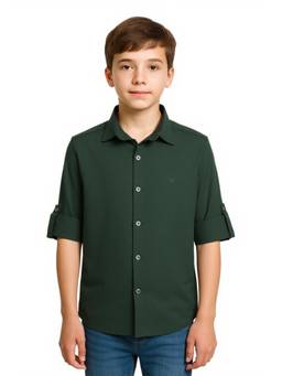 CHARCHIT - Boys Dark Green Full Sleeves Solid Shirt
