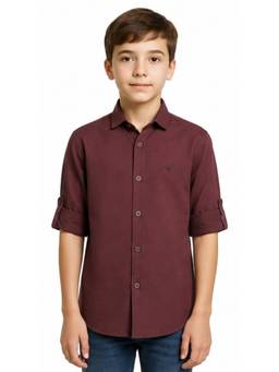 CHARCHIT - Boys Maroon Full Sleeves Solid Shirt