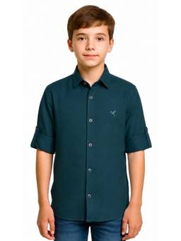 CHARCHIT - Boys Dark Teal Full Sleeves Solid Shirt