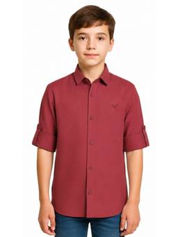 CHARCHIT - Boys Maroon Full Sleeves Solid Shirt