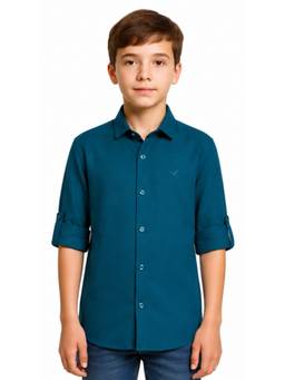 CHARCHIT - Boys Teal Full Sleeves Solid Shirt