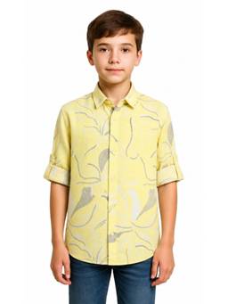 CHARCHIT - Boys Yellow Printed Full Sleeves Cotton Linen Shirt