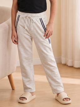 Lil Tomatoes - Boys Grey Cotton Looper Drawstring Striped Trouser
