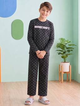 Lil Tomatoes - Boys Black Pixel Gaming Printed T-shirt with Pyjama