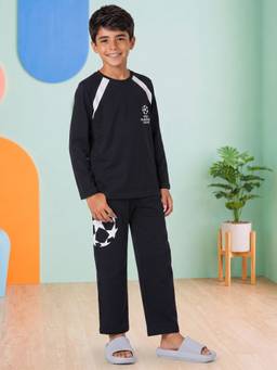Lil Tomatoes - Boys Black Graphic Printed T-shirt with Pyjama