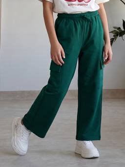 Lil Tomatoes - Girls Bottle Green Cotton Drawstring Solid Cargo Pant