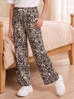 Lil Tomatoes - Girls Brown Cotton Drawstring Abstract Printed Trouser