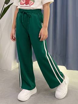 Lil Tomatoes - Girls Bottle Green Cotton Drawstring Striped Trouser