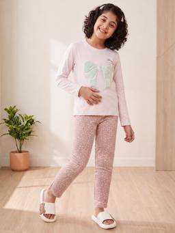 Lil Tomatoes - Girls Pink Embroidered Bow T-shirt with Pyjama