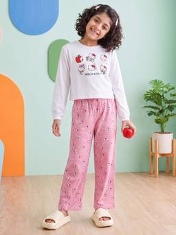 Lil Tomatoes - Girls Pink-White Graphic Printed T-shirt with Pyjama