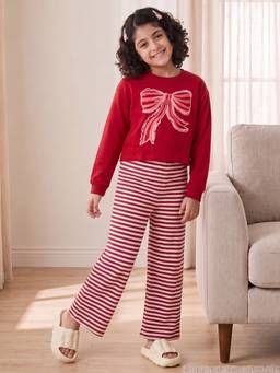 Lil Tomatoes - Girls Red Stripes Printed T-shirt with Pyjama