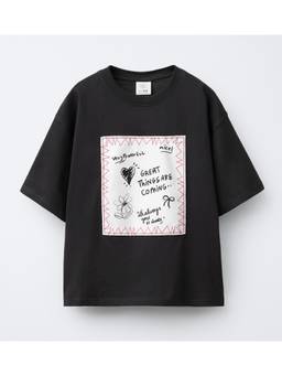 Alan Jones - Girls Anthracite Black Text Printed Oversized T-shirt