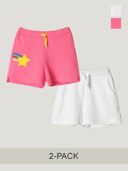 Kauma - Girls Pink-White Embroidered High-Rise Shorts