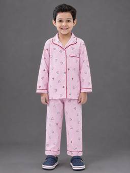 The Little Tales - Boys Pink Checks Watermelon Printed Shirt with Pyjama