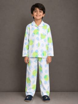 The Little Tales - Boys Multi-Color Polka Dot Printed Shirt with Pyjama