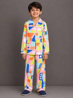 The Little Tales - Boys Multi-Color Abstract Printed Shirt with Pyjama