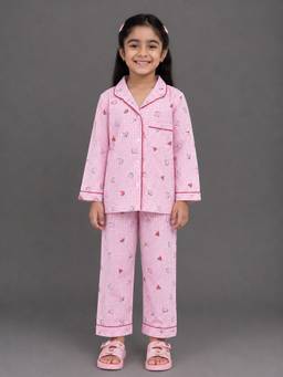The Little Tales - Girls Pink Checks Watermelon Printed Shirt with Pyjama