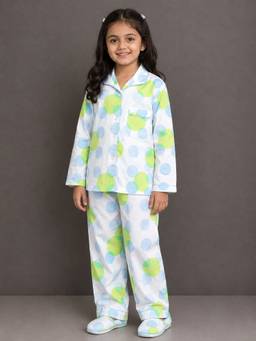 The Little Tales - Girls Multi-Color Polka Dot Printed Shirt with Pyjama