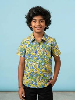KiddoPanti - Boys Multi-Color Cotton Half Sleeves Printed Shirt