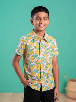 KiddoPanti - Boys Multi-Color Cotton Half Sleeves Printed Shirt