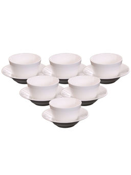 CLAY CRAFT - Fine Ceramic White Solid Cup & Saucer Set of 12 ( 6 Cups + 6 Saucers)