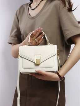 Styli - Women Golden Embellished Buckle Satchel Handheld Bag