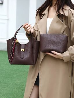 Styli - Women Textured Flap Lock Shoulder Bag With Extra Pouch (Set of 2)