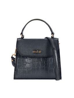 Eske - Noah Genuine Leather Animal Print Satchel With Detachable Sling Strap Navy Blue