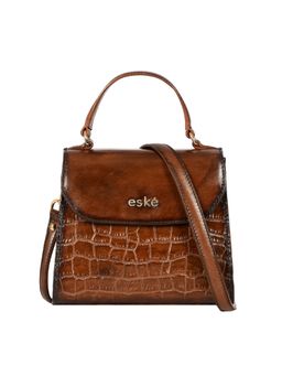 Eske - Noah Genuine Leather Animal Print Satchel With Detachable Sling Strap Tan