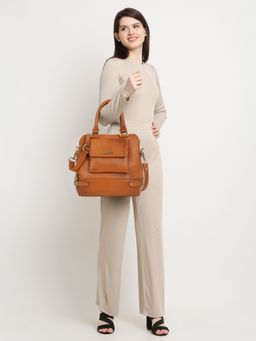 Teakwood - Women Leather Tan Structured Handheld Bag