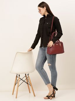 Teakwood - Women Red Texture Leather Handheld Bag