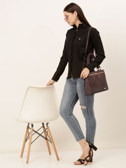 Teakwood - Women Brown Texture Leather Structured Handheld Bag