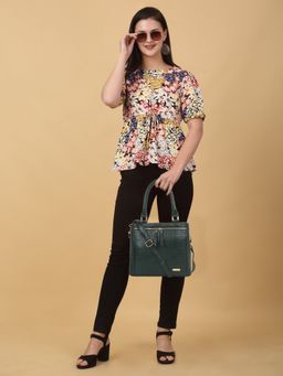 Teakwood - Women Green Texture Leather Structured Handheld Bag