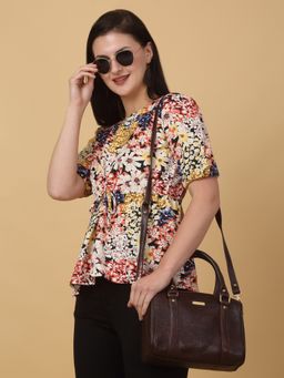 Teakwood - Women Brown Texture Leather Structured Bag