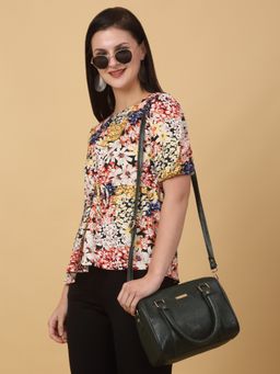 Teakwood - Women Green Texture Leather Structured Bag