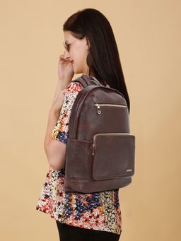 Teakwood - Women's BROWN textured Leather backpack