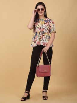 Teakwood - Women Red Texture Leather Shoulder Bag