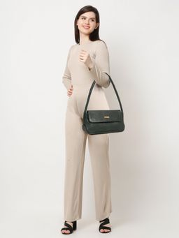Teakwood - Women Green Texture Leather Structured Shoulder Bag
