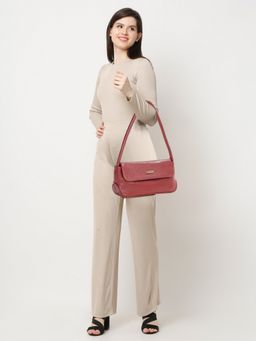 Teakwood - Women Red Texture Leather Structured Shoulder Bag