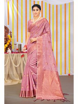 EXCLUSIVA - Pink Organza Saree with Unstitched Blouse