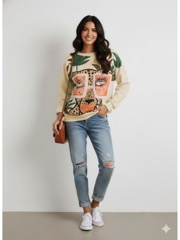 AAREIN - Beige Tiger Graphic Printed Sweatshirt
