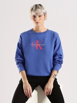 Calvin Klein - Regular Fit Cotton Crew Neck Blue Sweatshirt