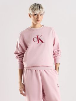 Calvin Klein - Relaxed Fit Cotton Crew Neck Pink Sweatshirt