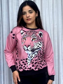 Tandul - Women Pink Bold Leopard Print Sweatshirt