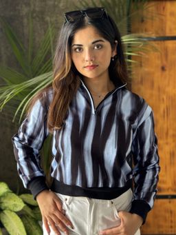 Tandul - Women Black Striped Sweatshirt