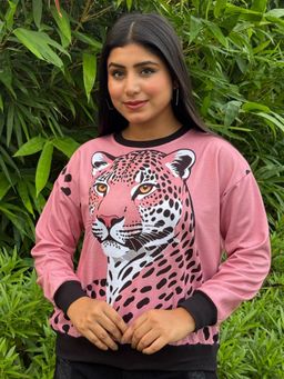 Tandul - Women Pink Bold Leopard Print Sweatshirt